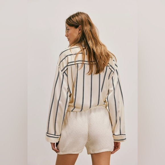 Free People Rorie Striped Satin Long Sleeve Button Up Blouse Top - Picture 2 of 10